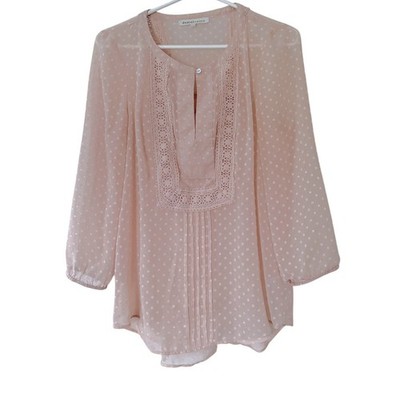 Daniel Rainn Blush Pink Swiss Dot Lace Blouse Women s S Coquette Semi Sheer