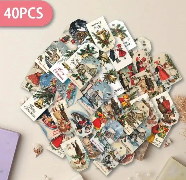 40 nostalgic gift tags Christmas gift tags 40 motifs 4x7 cm + cord - Image 2 of 4