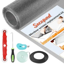 Window Screen Door Repair Kit, 48" x 177" Screen Door Mesh Kit, Durable Fiber...