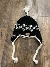 Screamer Aspen Black/White Tassel Earflap Knit Hat w/ Fleece Lining Unisex