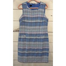 Talbots Petite Blue Multi Stripe Tweed Sleeveless Sheath Dress 10P VN4889