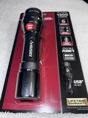 #ad Husky Rechargeable Dual Power LED Flashlight 1800 Lumens PVL FLT 0021 $26.62
