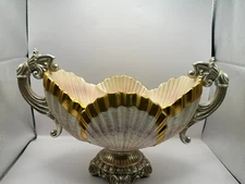 Ornate Seashell Centerpiece Bowl – Gold Pearl Finish Coastal Decor