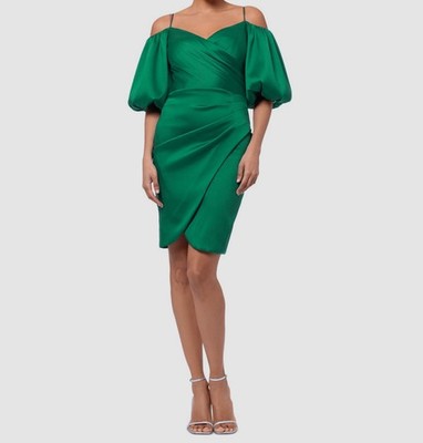 slim fit dress slacks Off-Shoulder Balloon Sleeve Midi Dress Teal / S main image 1