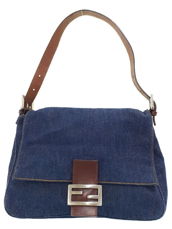 Fendi — Fendi Denim Mama Bucket 26325 Leather Brown Shoulder Bag Women's #TB455
