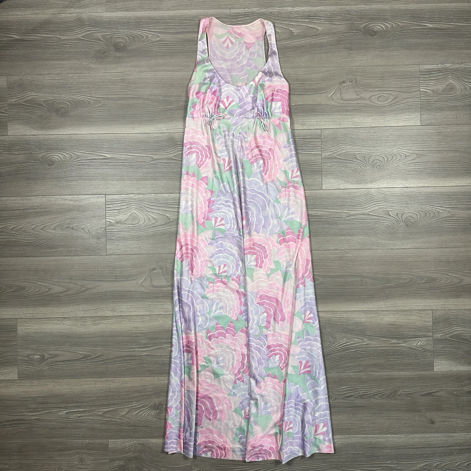 Vintage 1970s-1980s Vanity Fair Pastel Floral Nylon Maxi Dress - SIZE S