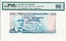 Central Bank Iceland 100 ronur 1961  PMG  66EPQ