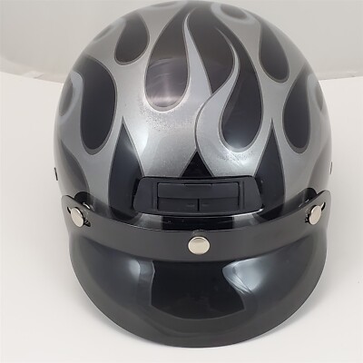 【一点物】HALF SILVER FLAMES HELMET Harley Davidson Half Helmet DJ HD Black Silver Flames Size Medium