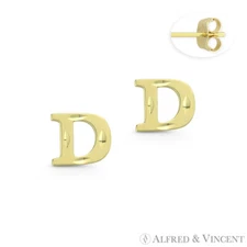 Initial Letter "D" Petite Baby Stud 14k Yellow Gold Stamping Push-Back Earrings