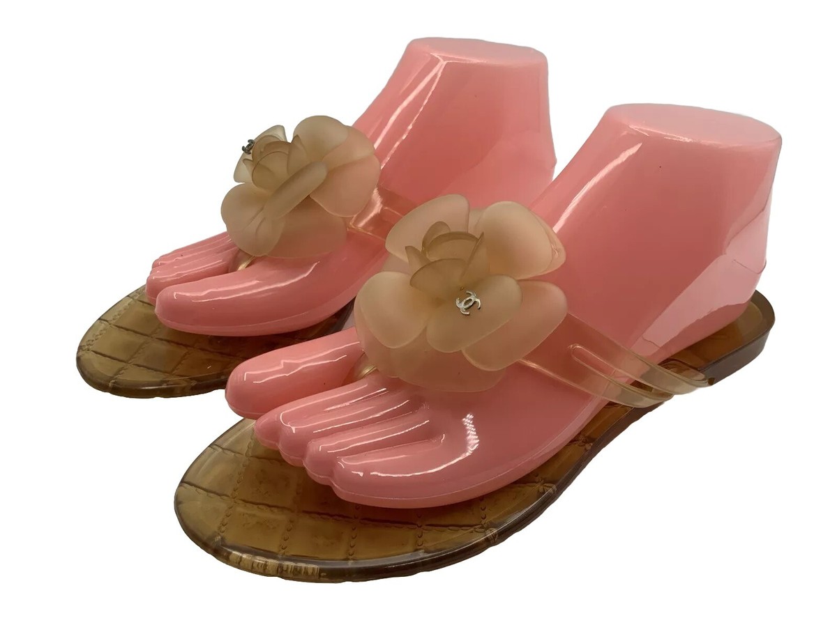 CHANEL Camellia Flower Flip Flop Thong Sandals Size 8.5 EU