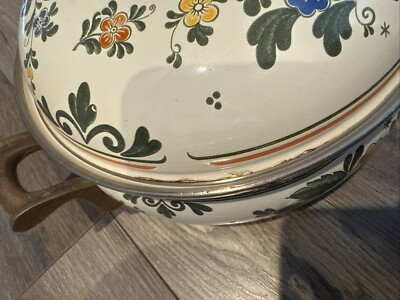 German ASTA Floral Cookware Set Brass Handle Enamelware 16 Piece
