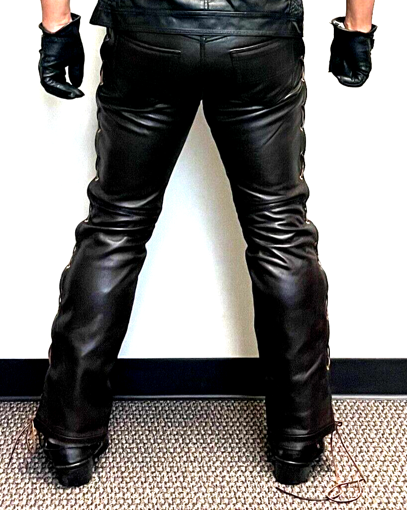 Ralph Lauren Polo Jean Co Brown Leather Side-laced Biker Jeans