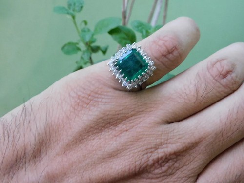 6.30 Ct Princess Cut Natural Emerald & Diamond Wedding Ring 14K White Gold Sz AL - Picture 7 of 9