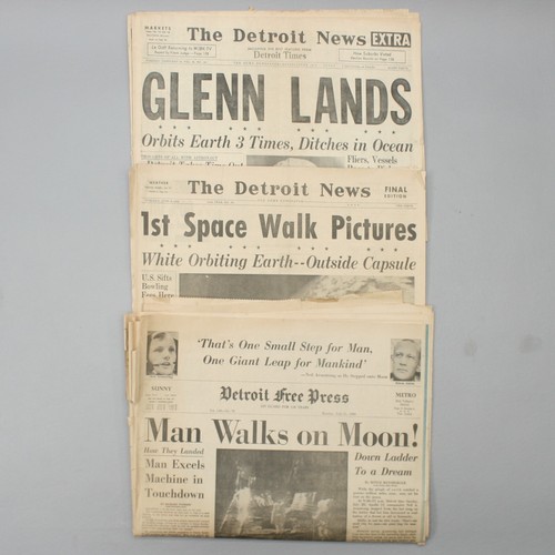 3 periódicos de prensa gratuitos de colección Space Walk Orbit Moon Landing Glenn Detroit News - Imagen 10 de 10