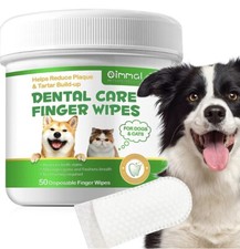 Dental Care Finger Wipes Dogs/Cats Reduces Plaque  Freshens Breath Teeth, 50ct