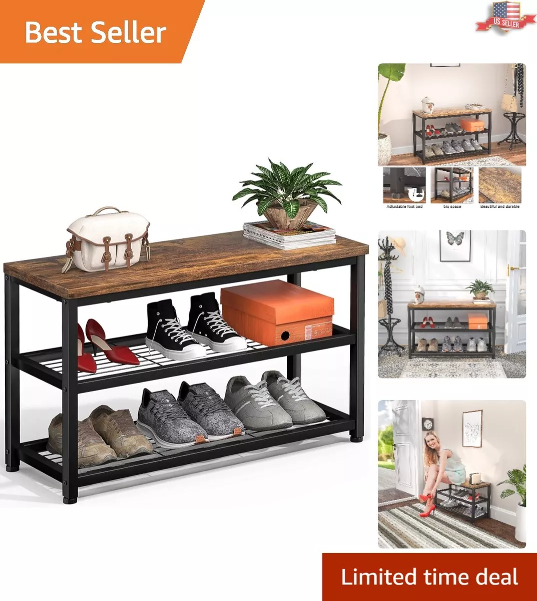 Industrial Shoe Rack, Entryway Organization