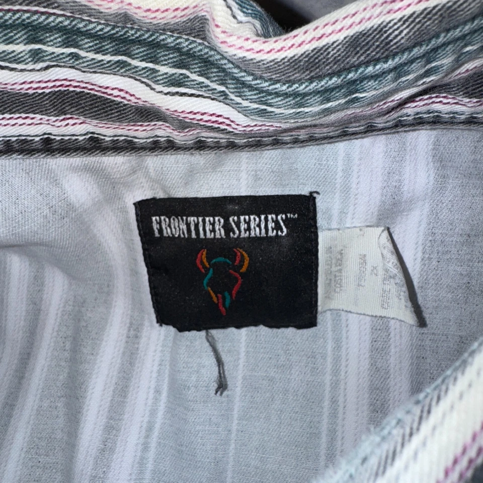 Camisa Western Vintage Años 90 Frontier Series Rayas Verdes XL Manga Larga Abotonada Foto 4 de 4