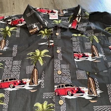 Vintage Barefoot in Paradise Tribal Hawaiian Aloha Shirt Mens Size XL VW Woody