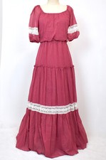 Vtg 70s Tiered Prairie Maxi Dress Puff Sleeves Roberta of California 3-4 XS NEW