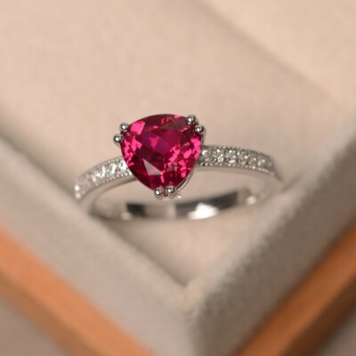 2.15 Ct Natural Red Ruby Diamond Wedding Beautiful Ring 14K Solid White Gold