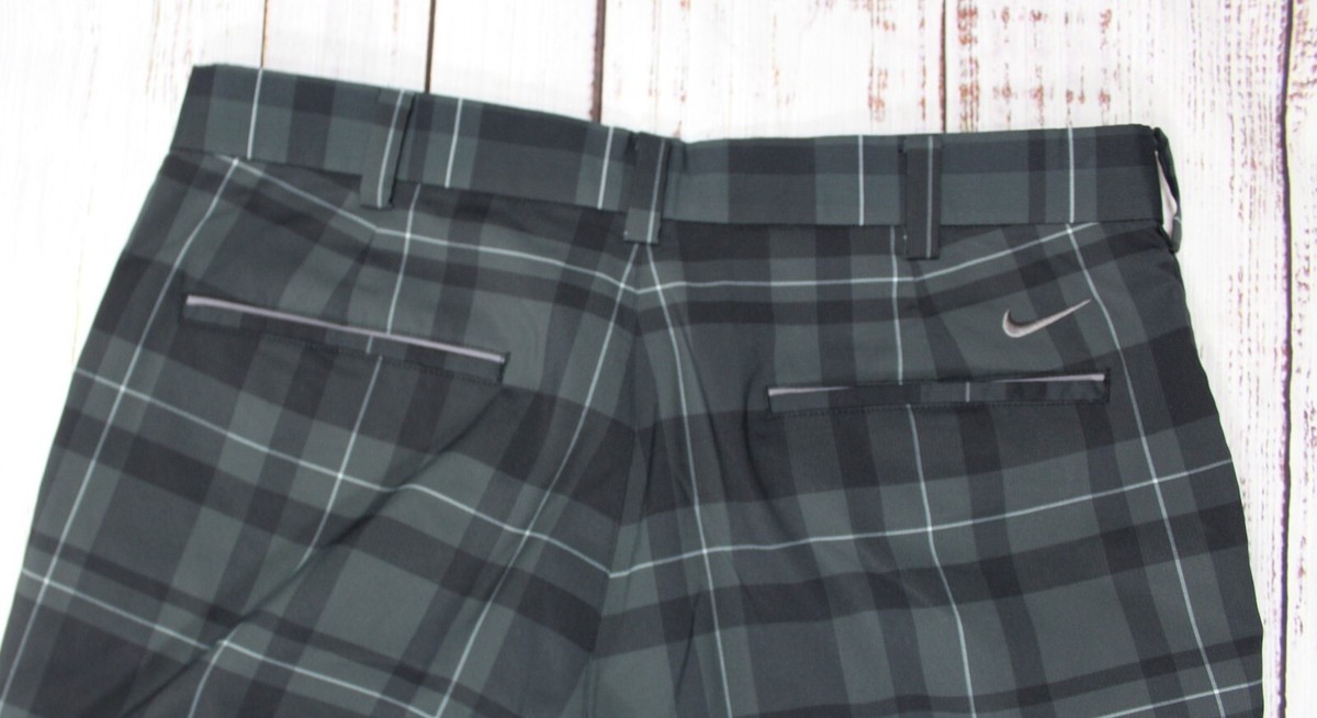 NIKE GOLF 32 X 30 MEN'S TOUR PERFORMANCE BLACK PLAID STRETCH