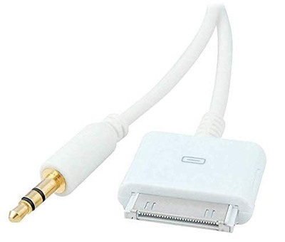 Stereo AUX 3.5mm Input to 30-Pin Male Dock Connector Cable Adapter White