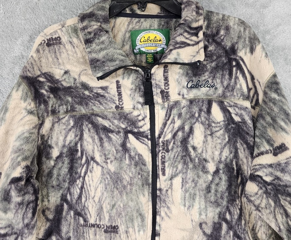 Cabelas Jacket Mens XL Open Country Camo Fleece Hunting Full Zip Long