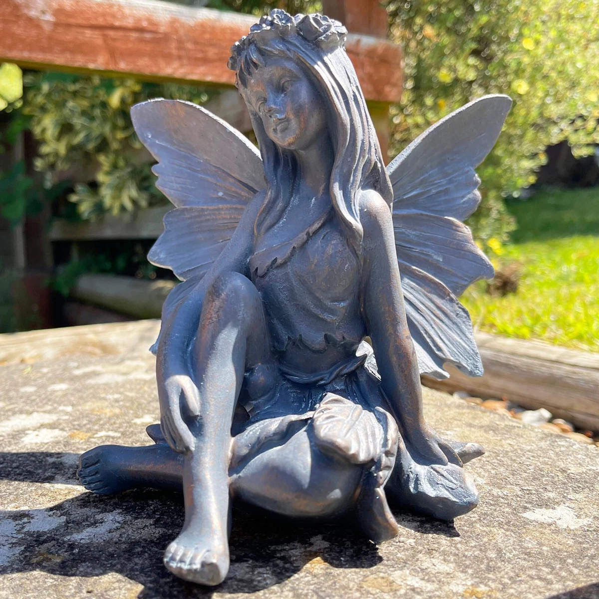 Bronze Sitting Flower Fairy Ornament Magic Outdoor Garden Decorative  Sculpture