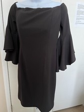 CALVIN KLEIN SIZE 6 BLACK EVENING DRESS ELEGANT BELL SLEEVES BOAT NECKLINE