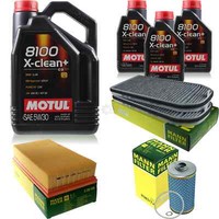 8L Inspektionspaket Set Motul 8100 X-Clean+ 5W-30 MotoröL MANN-FILTER 11381699