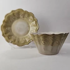 Tabletops Unlimited Mazzaluna Green Brown Hand Painted Plate and Bowl