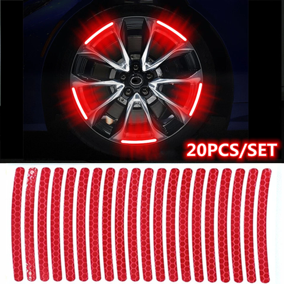 20 peças adesivo adesivo vermelho reflexivo cubo de roda de carro aro listra fita acessórios - Imagem 3 de 4