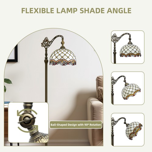 Vintage Tiffany Floor Lamp w/ Adjustable Gooseneck Yellow Geometric Glass Shade - Picture 6 of 11