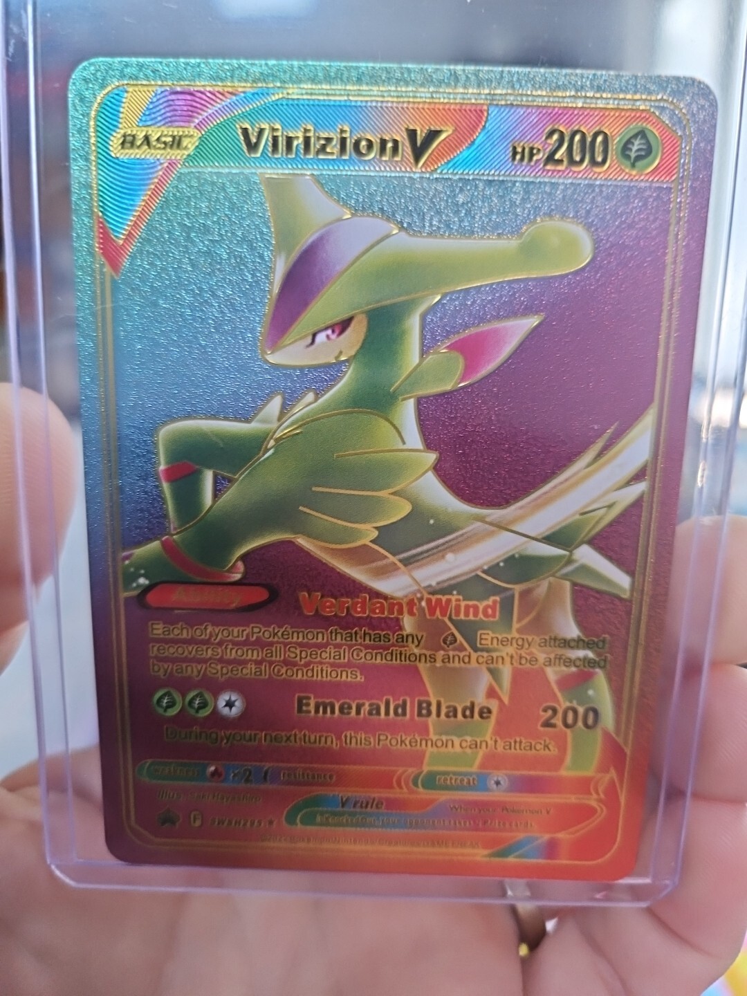 Virizion V Rainbow Foil Fan Art Textured Collector Pokemon Card SWSH295 HP200...