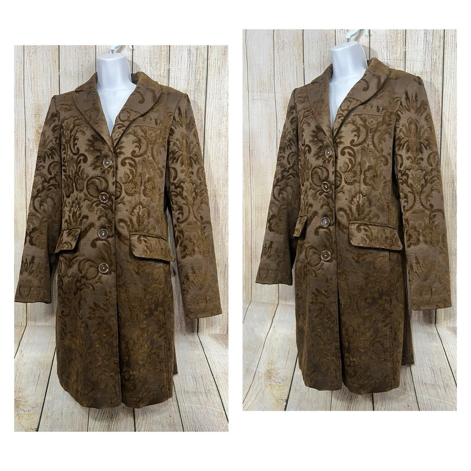 Abrigo De Colección Mujer Brocado Talla S Marrón Midi Floral Tapiz Clásico Regencia Gótico Foto 2 de 4