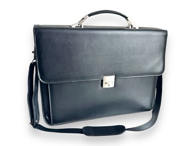 THIERRY MUGLER schwarz Vintage Kunstleder Aktentasche Befestigung Tasche 2 Schlüssel 16 x 12''