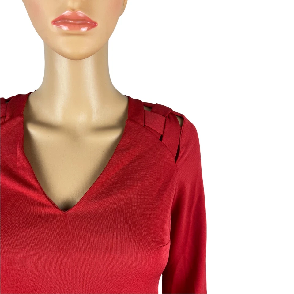 Bailey 44 Red V Neck 3/4 Sleeve Woven Shoulder Quilted Top Blouse Size XS XSmall - Image 2 of 4