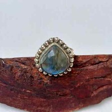 Solid 925 Sterling Silver Natural Labradorite Ring Gemstone Jewelry For Her K 12