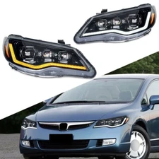 For 2006-2011 Honda Civic FD/FD2 Black LED DRL Sequential Headlights Lamps Set