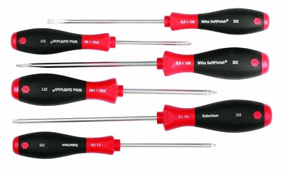 Wiha 30291 6 Piece SoftFinish Slotted, Phillips and Square Screwdriver Set