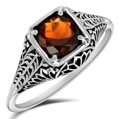 1CT Treated Fire Garnet 925 Sterling Silver Art Deco Ring Jewelry Sz 8 F6-4