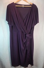 Chaps Women's Gathered Waist V-Neck Knit Sheath Dress - Deep purple, Size 18W