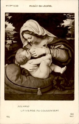 Solario La Vierge au Coussin Vert Louvre Museum Paris France Postcard c1910