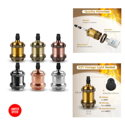 DiCUNO E27 Lampenfassung Vintage Multicolor 6er Pack Keramik Aluminium