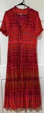 Free People Maxi Dress Women Small Boho Red Orange Ruffle Tassel Lg Dress 0479H