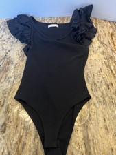 Altar'd State Black Layererd Ruffle Sleeve Snap Crotch Bodysuit Women's Small
