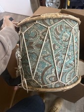 Rope-Tension Double-Head Cylindrical Hand Drum w/ Strap Paisley Wood Hide