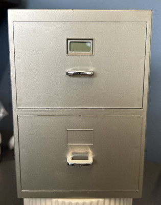 Mini Filing Cabinet Business Card Holder w/Digital LCD Clock - Brand New  ~2