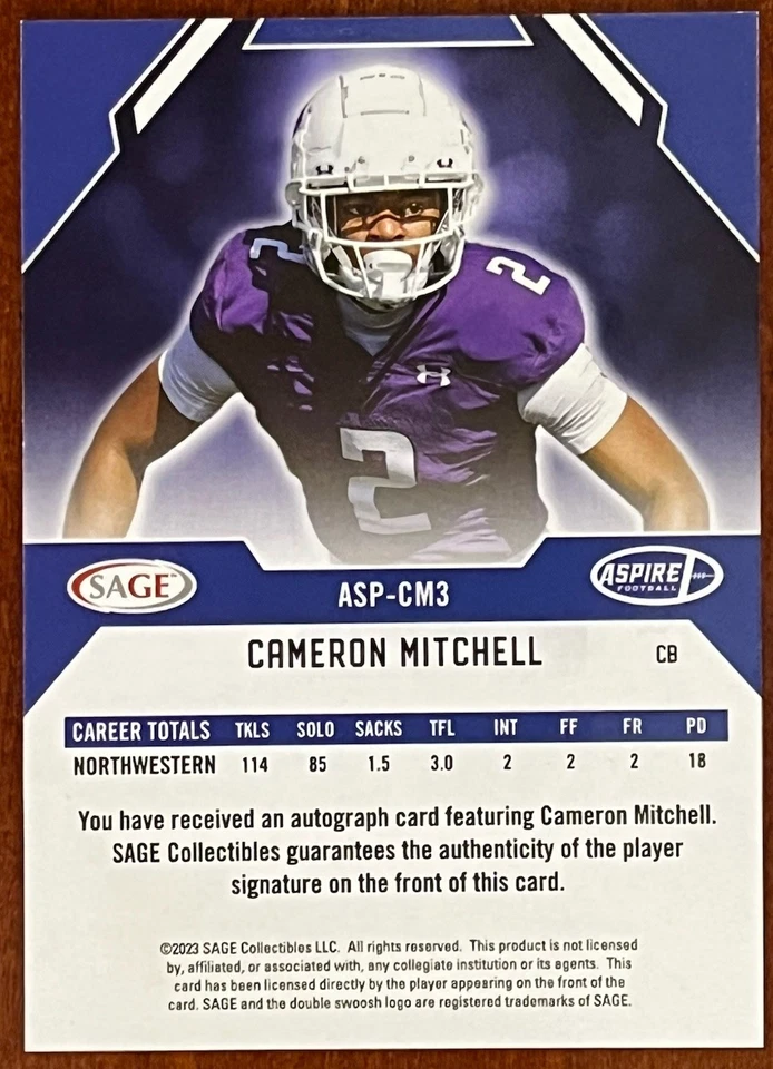 🔥2023 SAGE FB CAMERON MITCHELL Red AUTO RC🔥Northwestern & Browns/Colts🔥 - Image 2 of 2