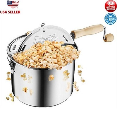 6.5 Qt Stovetop Popcorn Popper W/ Mixing Handle Moisture Release Lid Easy Clean